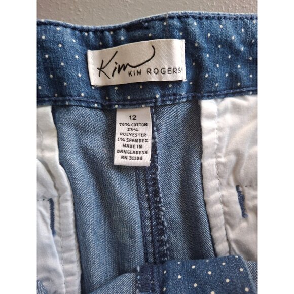Kim Rogers Women Casual Denim Shorts 12 Blue Polka Dot Mom Preppy Normcore Beach - Picture 3 of 8